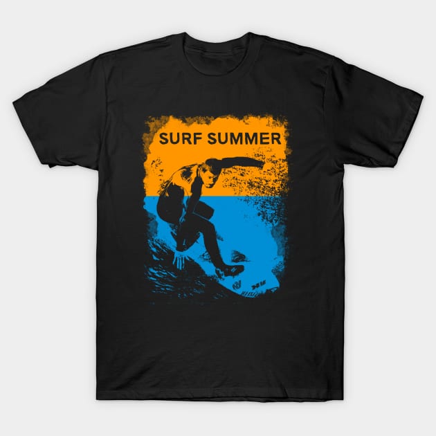 Retro Vintage Summer Surfer Distressed Illustration T-Shirt by StreetDesigns